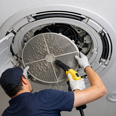 식닥천정원형에어컨필터청소